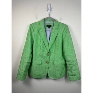J. Crew Classic Two Button Blazer Linen Size 16 Green EUC Gold Buttons